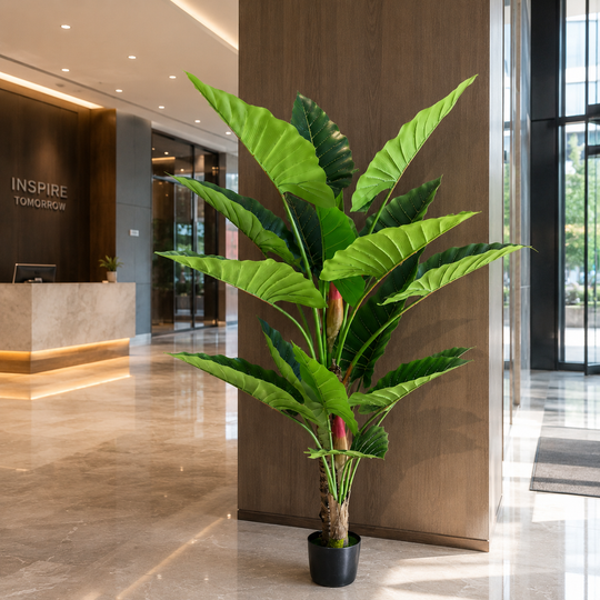 Mesterséges növénytípus alocasia, 2 szár, 190 cm, zöld