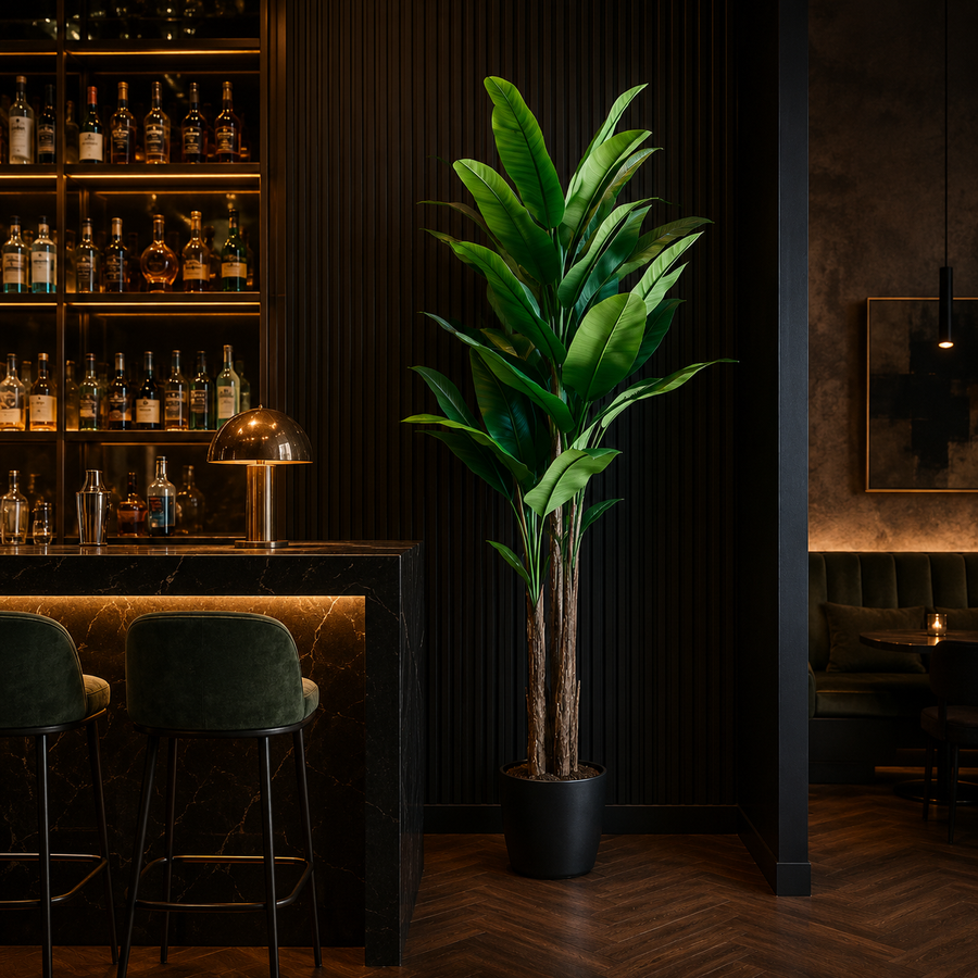 Decorațiune Bananier, 190 cm, 3 tulpini, 27 frunze, Verde