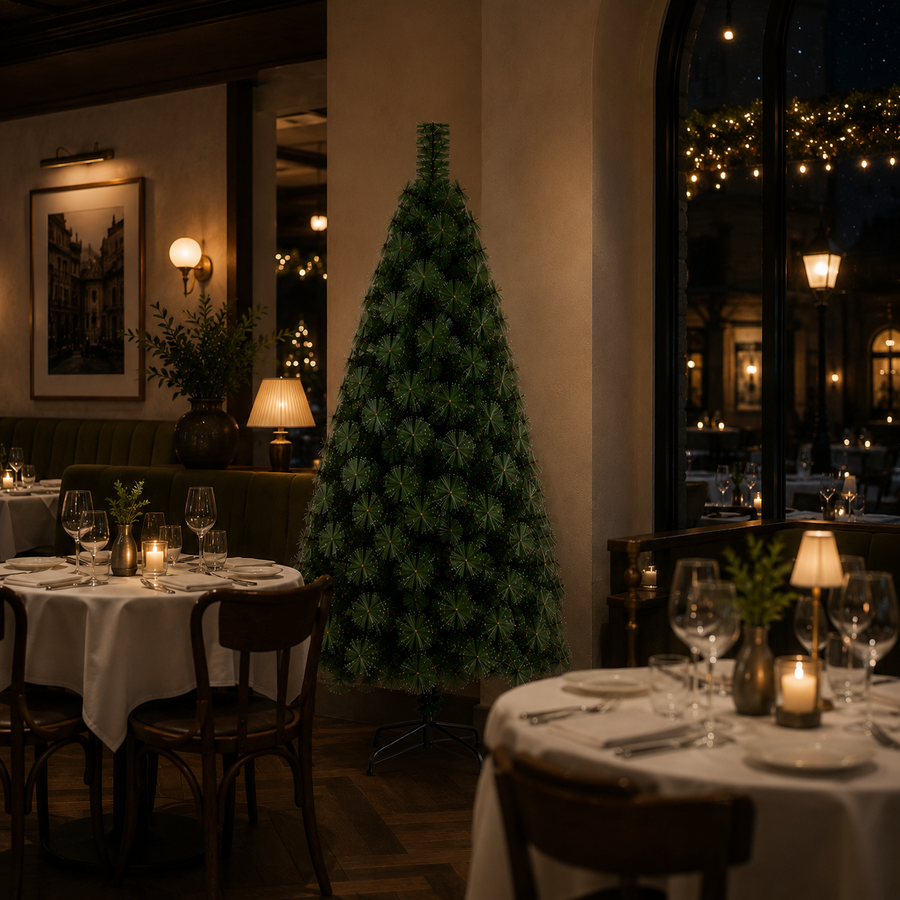 Decorațiune Brad Artificial MANIITSOQ, 210 cm, 280 vârfuri, Suport Metalic, Plastic, Ace Verzi cu Vârfuri Albe