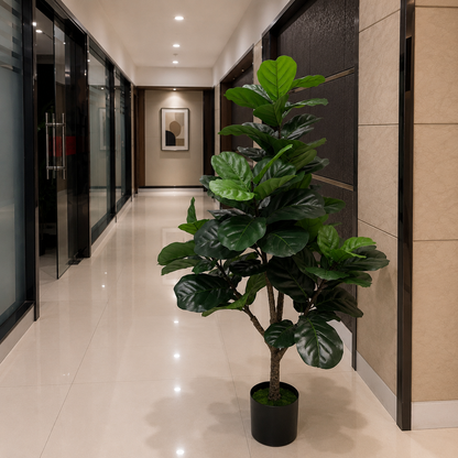 Decorațiune Ficus Lyrata, Plastic, 3 brate, 160 cm, Verde