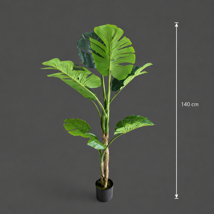 Decorațiune Monstera Deliciosa, 8 frunze, Plastic, 140 cm, Verde