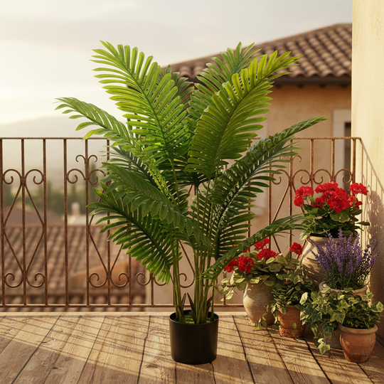 Mesterséges Areca Pálma típusú növény, 12 leveles, 120 cm, zöld