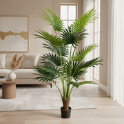 Decorațiune Palmier Livistona Evantai, 12 frunze, Plastic, 180 cm, Verde