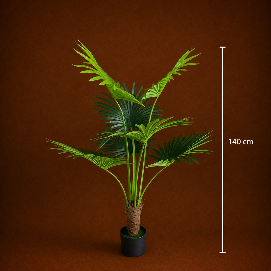 Decorațiune Palmier Livistona Evantai, 7 frunze, Plastic, 140 cm, Verde