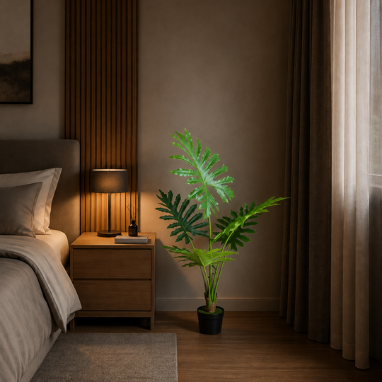 Philodendron típusú mesterséges növény, 6 leveles, 120 cm, zöld