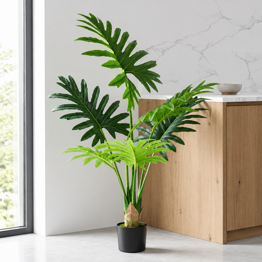 Philodendron típusú mesterséges növény, 6 leveles, 120 cm, zöld