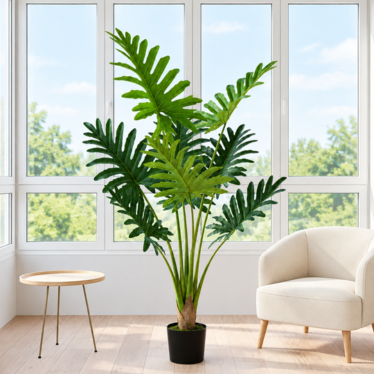 Philodendron típusú mesterséges növény, 8 leveles, 140 cm, zöld