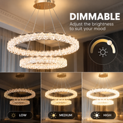 SHELP Crystal LED csillár távirányítóval, 64W, meleg/semleges/hideg fény, Φ60 cm, állítható magasságú, fém és kristály, arany