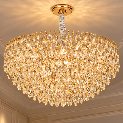 ERDENET Regalis kristálycsillár, 22xE14, átmérő 80 cm, fém és kristály, fényes arany, állítható magasságú