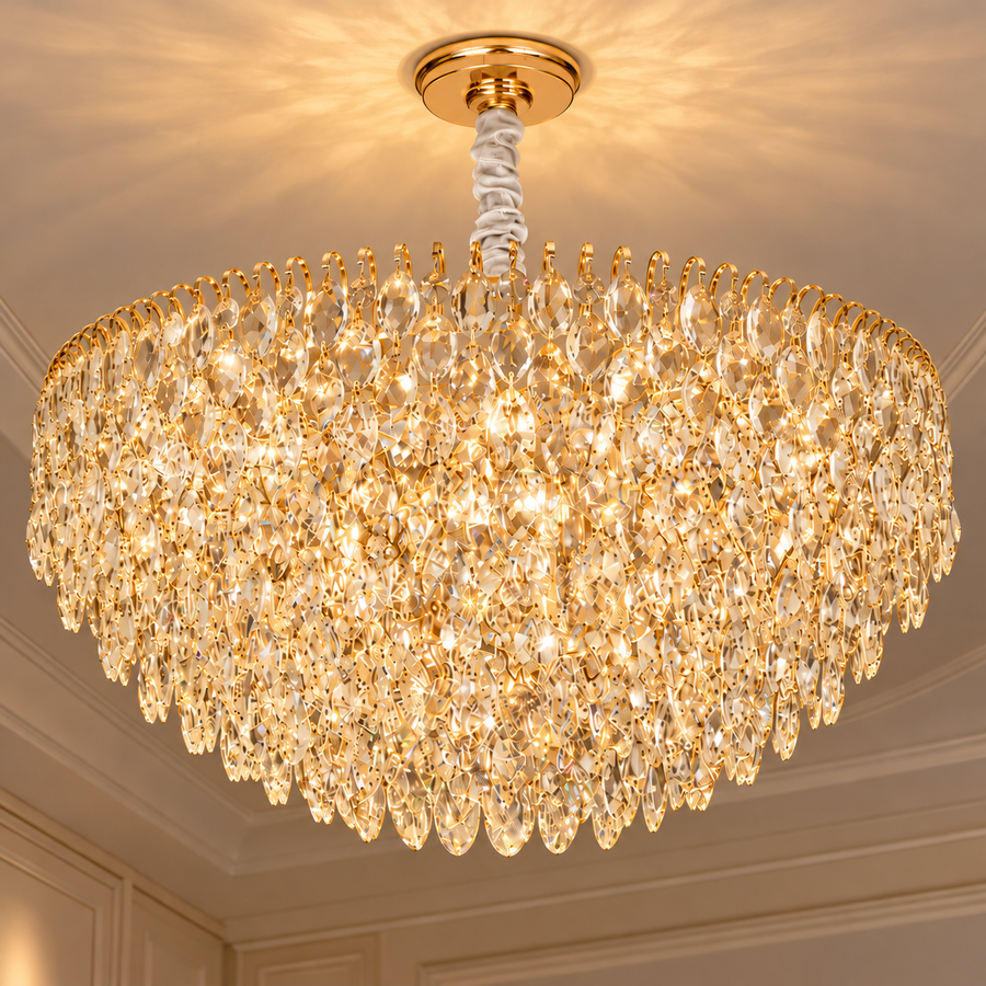ERDENET Regalis kristálycsillár, 22xE14, átmérő 80 cm, fém és kristály, fényes arany, állítható magasságú