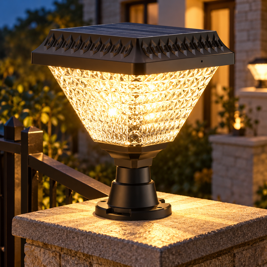 LED napelemes lámpa kültéri oszlophoz SOLEO, 8W, meleg/hideg/semleges fény + RGB, négyzet alakú, alumínium, fekete, szabályozható