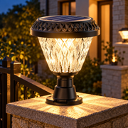 LED napelemes lámpa kültéri oszlophoz SOLEO, 8W, meleg/hideg/semleges fény + RGB, kerek forma, alumínium, fekete, szabályozható