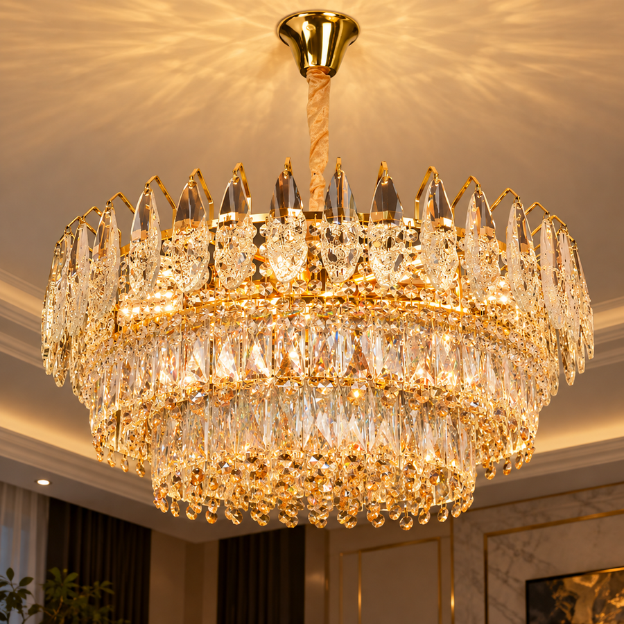 MAJESTIC Magno kristálycsillár 15x E14, átmérő 60 cm, fényes arany, állítható magasság