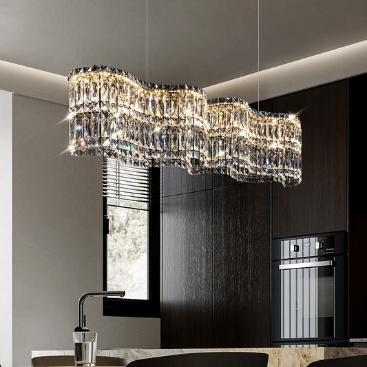 LED Crystal Chandelier Regalis távirányítóval, 58 cm hosszú, fényes króm, állítható magasság