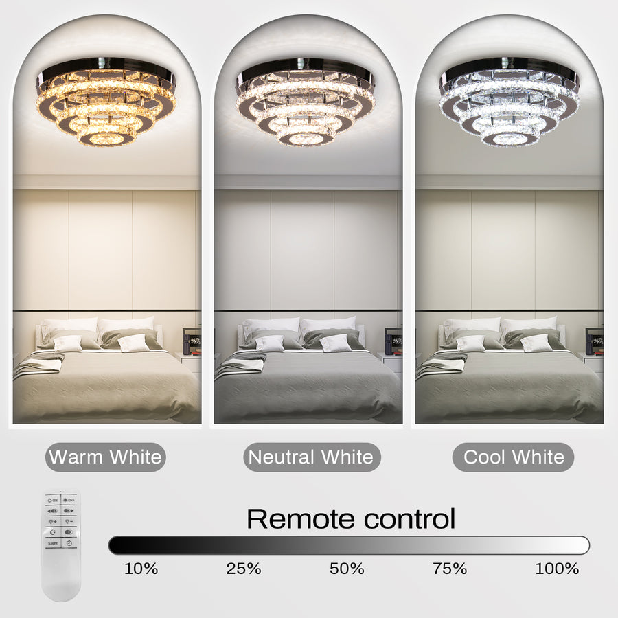 Crystal LED csillár LLC151/500CH, 64W, 3 elem, hideg/meleg/semleges fény, szabályozható, fényes króm