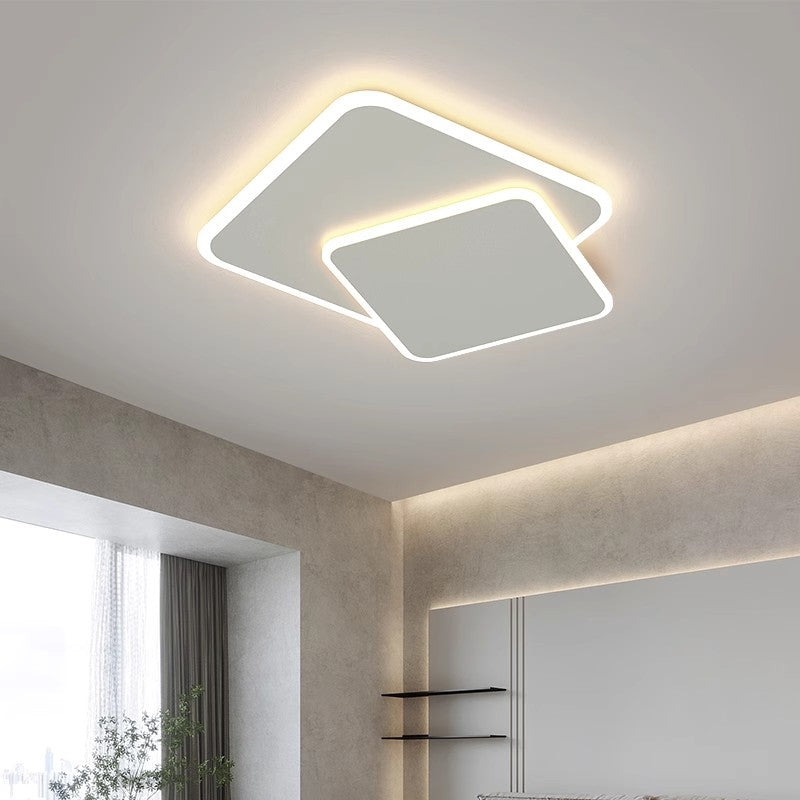 LED -csillár távirányítóval fasz fény 98W, 2 négyzet, hideg/forró/semleges fény, instabil, fehér