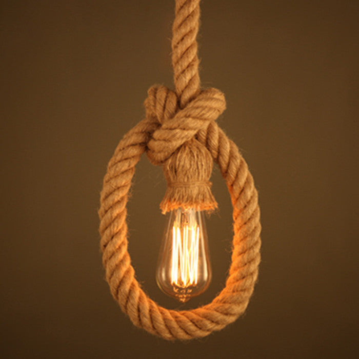 Vintage csillár LV103/130, 1xE27, rusztikus, húr és fém, 130 cm, fekete tartó