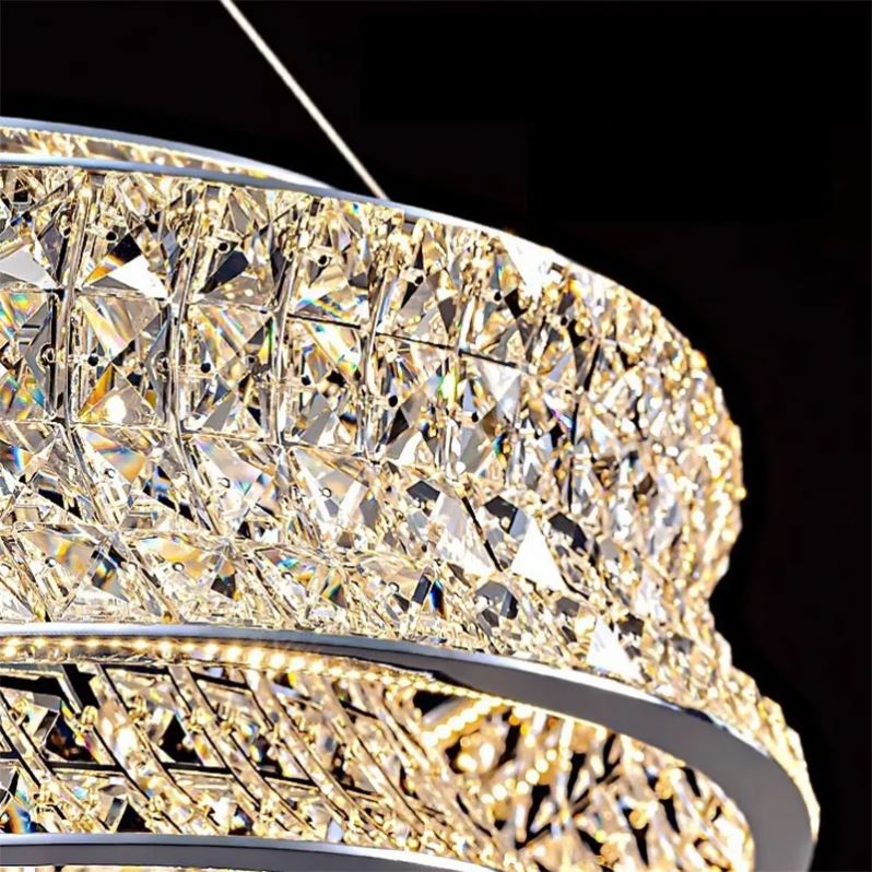 LED csillár LLC130/1CH, kristály és fém, 31 W, 1 kör, szabályozható, állítható magasságú, hideg/meleg/semleges fény, luxus világítás