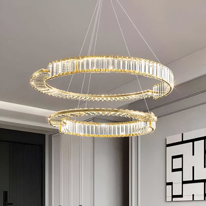 LED -csillár, amelyet távirányítóval és Crystal Prism Royal 200W -vel felfüggesztettek, 2 kör, hideg/forró/semleges fény, százszorszép, arany, állítható magasság