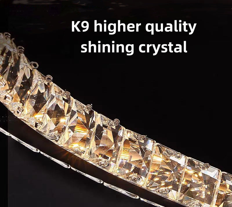 LED -csillár, távirányítóval és Crystal Mia Latifah 70W -vel felfüggesztve, 2 kör, hideg/forró/semleges fény, instabil, fényes króm, állítható magasság