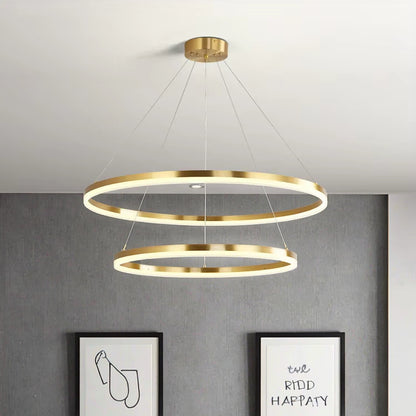 LED -csillár, a Christine távirányítóval, 69W, 2 kör, hideg/forró/semleges fény, százszorszép, fényes arany, állítható magasság