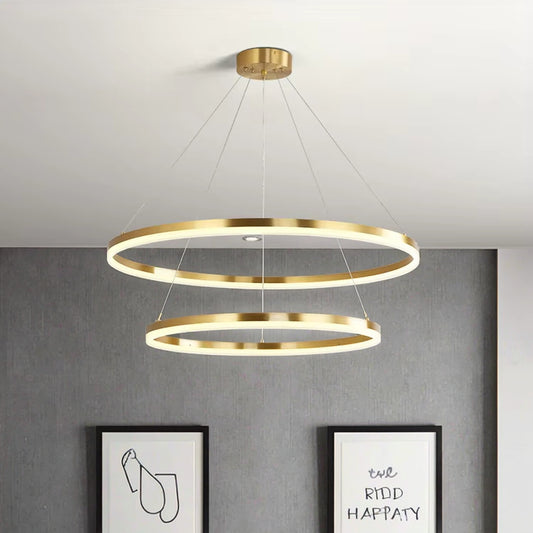 LED -csillár, a Christine távirányítóval, 69W, 2 kör, hideg/forró/semleges fény, százszorszép, fényes arany, állítható magasság
