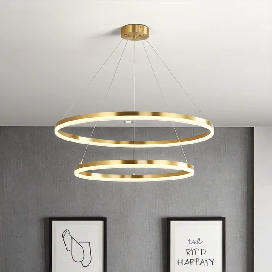 LED -csillár, a Christine távirányítóval, 69W, 2 kör, hideg/forró/semleges fény, százszorszép, fényes arany, állítható magasság