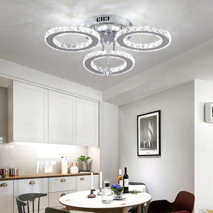 LED -csillár távirányítóval és Crystal Alanubis 37W, 3 kör, hideg/forró/semleges fény, Under, fényes króm
