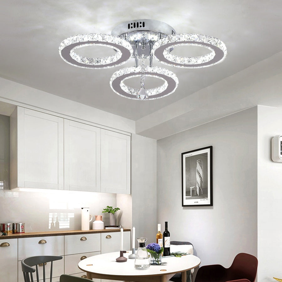LED -csillár távirányítóval és Crystal Alanubis 37W, 3 kör, hideg/forró/semleges fény, Under, fényes króm