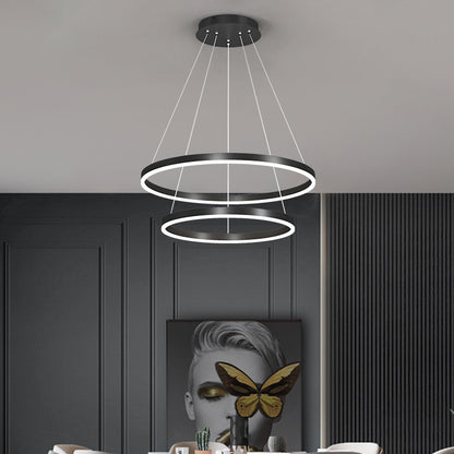 LED -csillár 69W -os CASIAN távirányítóval, 2 kör, hideg/forró/semleges fény, instabil, fekete, állítható magassággal felfüggesztette