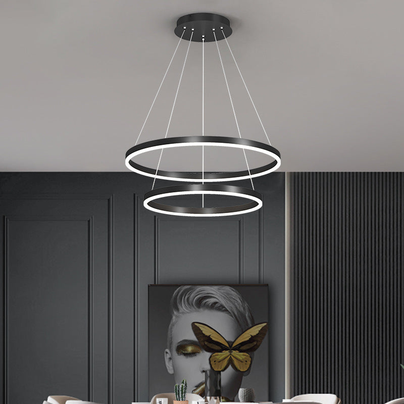 LED -csillár 69W -os CASIAN távirányítóval, 2 kör, hideg/forró/semleges fény, instabil, fekete, állítható magassággal felfüggesztette