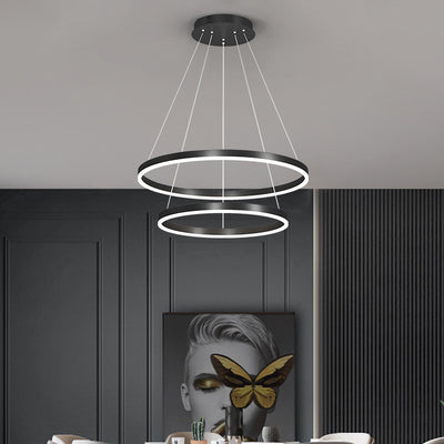 LED -csillár 69W -os CASIAN távirányítóval, 2 kör, hideg/forró/semleges fény, instabil, fekete, állítható magassággal felfüggesztette