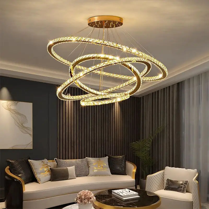 LULUS LED PRISM LUMINIS, CRYSTAL ÉS MÉG, 210W, 4 CIRCLES, DIMILE, állítható magasság, hideg/forró/semleges fény, fényűző világítás