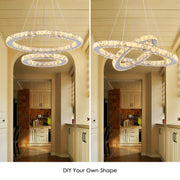 LED -csillár távirányítóval és kristályprizma Luminis 58W, 2 kör, hideg/forró/semleges fény, instabil, ezüst, állítható magasság