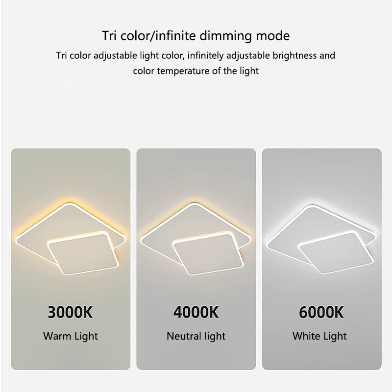 LED -csillár távirányítóval fasz fény 98W, 2 négyzet, hideg/forró/semleges fény, instabil, fehér