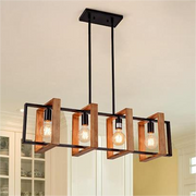 Vintage LED csillár LV565/4, 12W rusztikus pajta, fa és fém, 100 cm, fekete