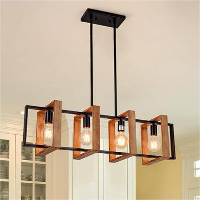 Vintage LED csillár LV565/4, 12W rusztikus pajta, fa és fém, 100 cm, fekete