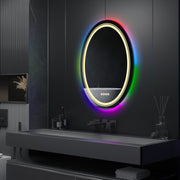 Kerek LED-es tükör, 70 cm, Celeste MotionGlow Marcello, RGB fény, Bluetooth hangszóró, páramentesítő rendszer, óra és hőmérő, szabályozható 70X70BTRGB