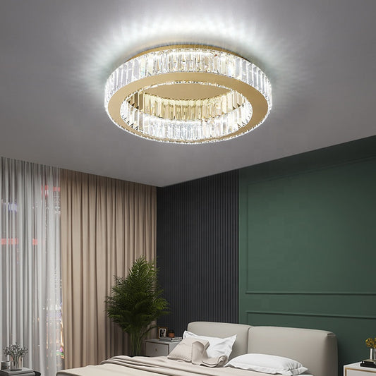 LED -csillár, távirányítóval és Crystal Mia Latifah 70W -vel felfüggesztve, 2 kör, hideg/forró/semleges fény, instabil, fényes króm, állítható magasság