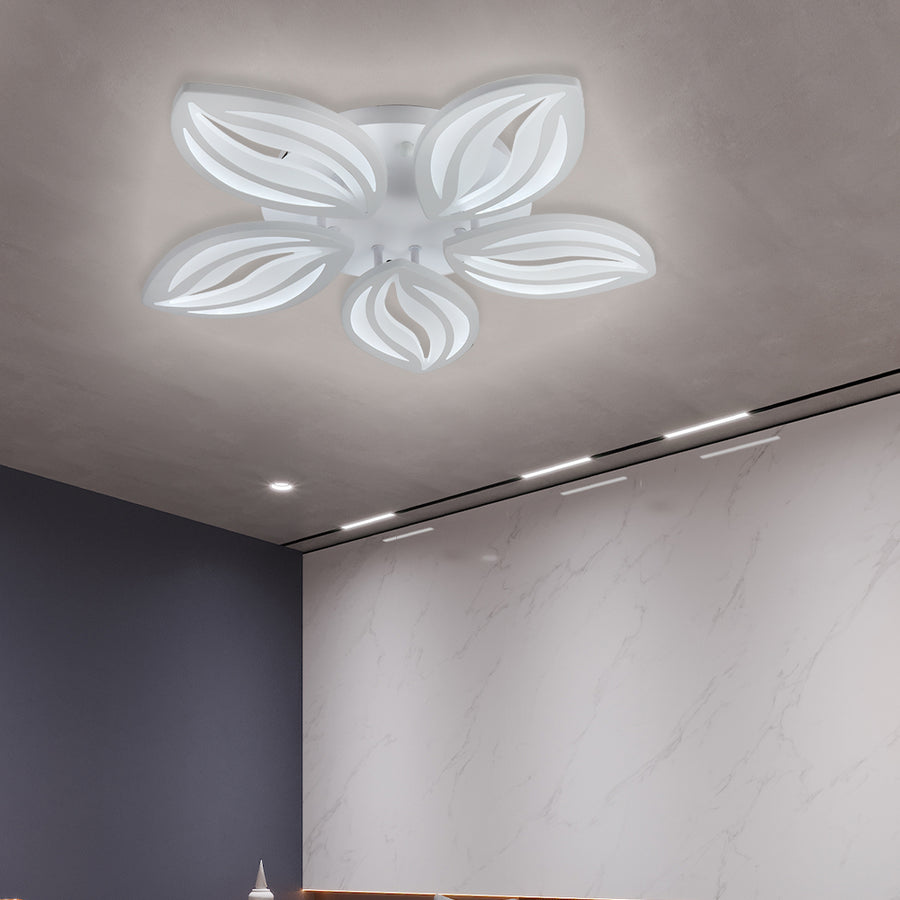 LED -csillár orchidea 65W távirányítóval, 5 szirom, hideg/forró/semleges fény, gerenda, fehér