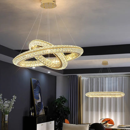 LED csillár LLC130/1CH, kristály és fém, 31 W, 1 kör, szabályozható, állítható magasságú, hideg/meleg/semleges fény, luxus világítás