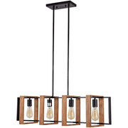 Vintage LED csillár LV565/4, 12W rusztikus pajta, fa és fém, 100 cm, fekete