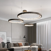 LED -csillár, távirányítóval, K9 kristályokkal, 80W, 3 kör, hideg/forró/semleges fény, instabil, fekete, állítható magasság
