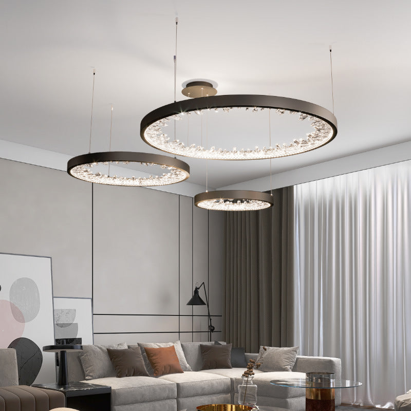 LED -csillár, távirányítóval, K9 kristályokkal, 80W, 3 kör, hideg/forró/semleges fény, instabil, fekete, állítható magasság