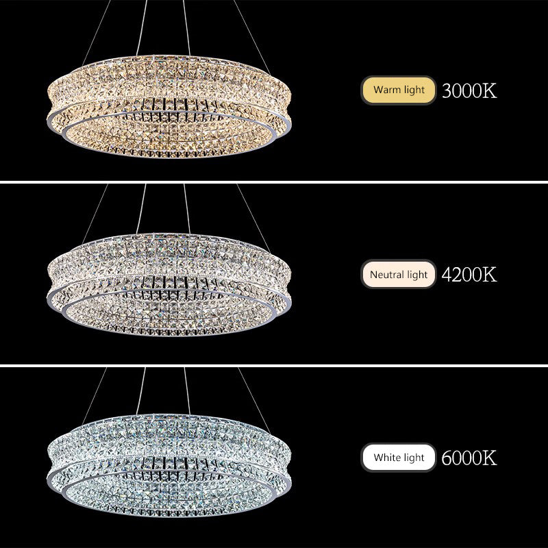 LED csillár LLC130/1CH, kristály és fém, 31 W, 1 kör, szabályozható, állítható magasságú, hideg/meleg/semleges fény, luxus világítás