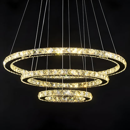 LED -csillár, amelyet távirányítóval és kristályprizma Luminis 78W -vel felfüggesztettek, 3 kör, hideg/forró/semleges fény, százszorszép, ezüst, állítható magasság