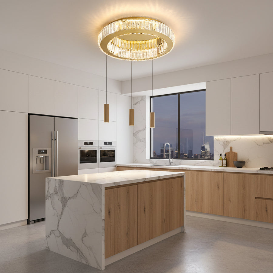 Lustra LED cu telecomanda si cristal VERTUS 31W, 50cm, Cerc, lumina Rece/Calda/Neutra, Dimabila, Auriu Lustre LED cu Telecomanda Default Title Alessandro Design