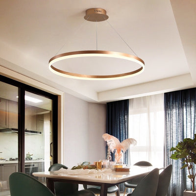 Függesztett LED csillár, ANINA, 34 W, 1 kör, átmérő 50 cm, hideg/meleg/semleges fény 3000K/4000K/6000K, szabályozható, fényes aranyfehér, állítható magasságú, fém és akril