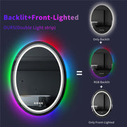 Kerek LED-es tükör, 70 cm, Celeste MotionGlow Marcello, RGB fény, Bluetooth hangszóró, páramentesítő rendszer, óra és hőmérő, szabályozható 70X70BTRGB