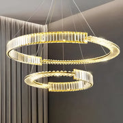 LED -csillár, amelyet távirányítóval és Crystal Prism Royal 200W -vel felfüggesztettek, 2 kör, hideg/forró/semleges fény, százszorszép, arany, állítható magasság